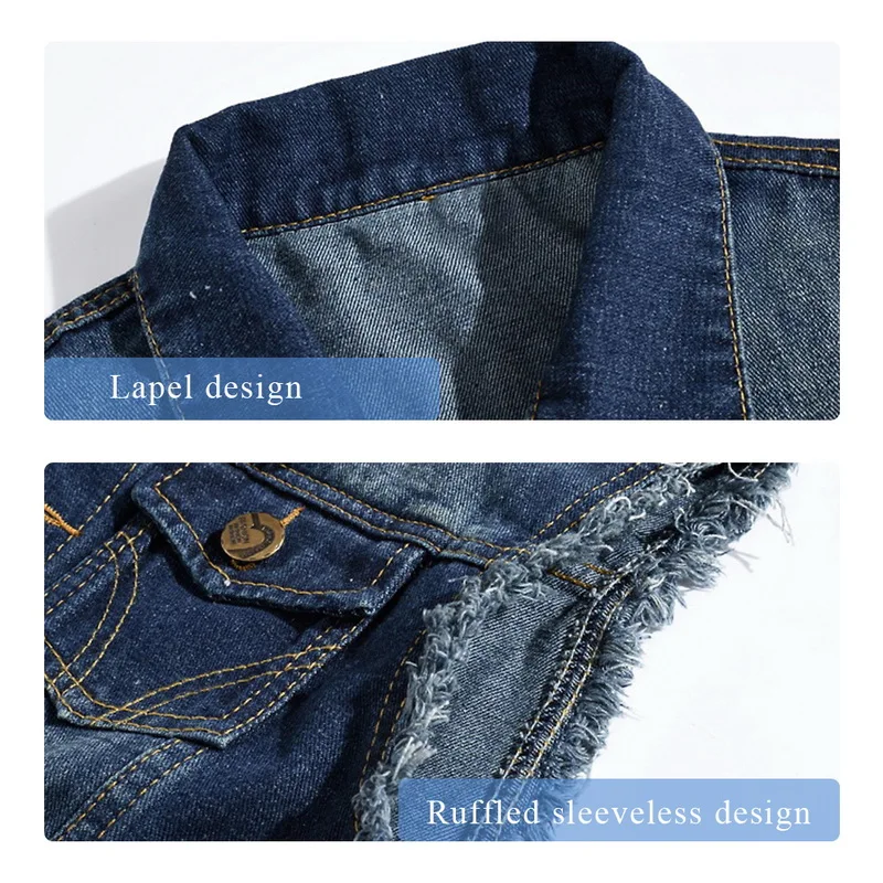 Мужской джинсовый жилет CYSINCOS темно синий без рукавов в ковбойском стиле большие