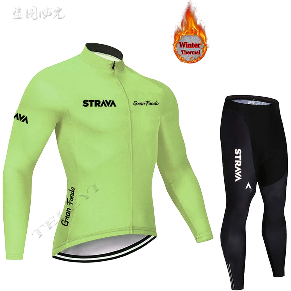Горячая strava зима термальный флис Велоспорт Джерси кофты с длинным рукавом Велоспорт комбинезон велосипедный набор велосипедная одежда - Цвет: 6