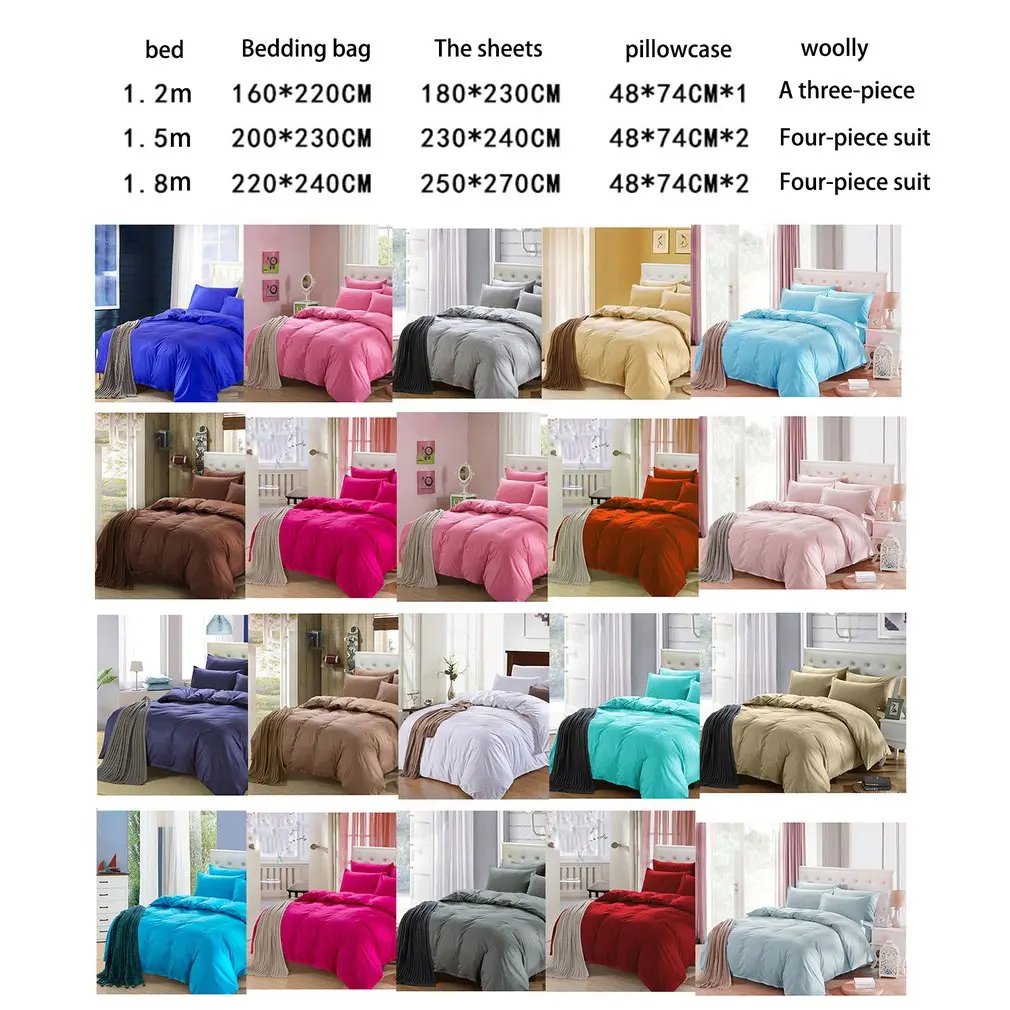 

4pcs Polyester Pure Bedding Duvet Cover Quilt Cover Bed Sheets Pillowcase