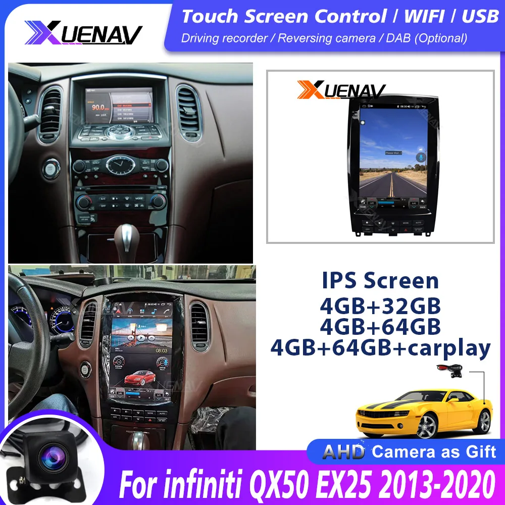 

Автомагнитола для Infiniti QX50 EX 2013-2020, Автомобильная Мультимедийная стереосистема с GPS-навигацией, 12,1 дюйма, 2Din, Android 10, автомобильный DVD-плеер 10