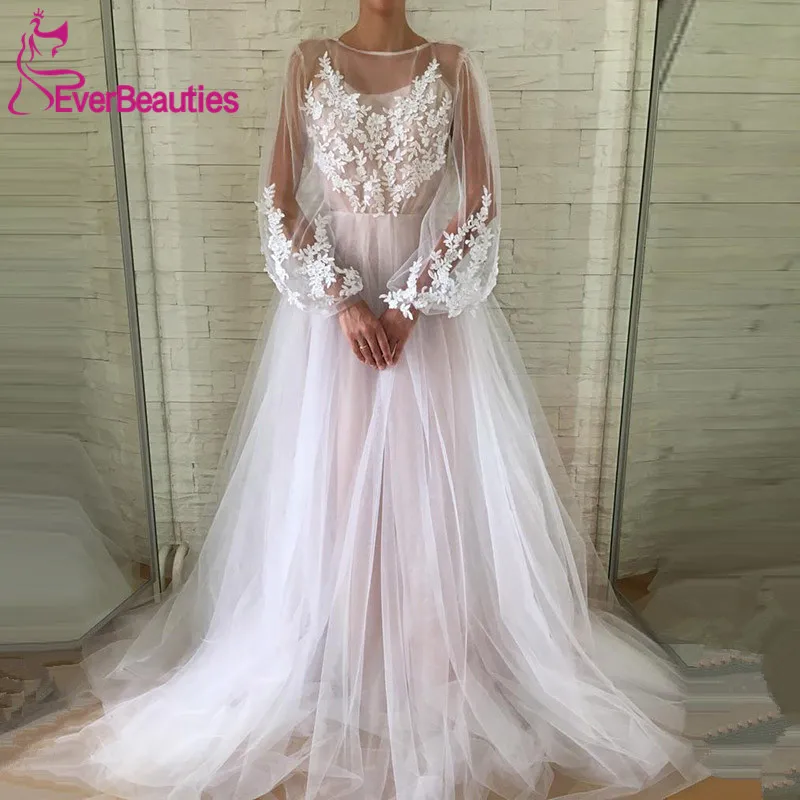 

Пляжное свадебное платье в стиле бохо, 2020, тюль с длинным рукавом