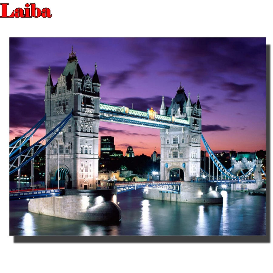Рукоделие вышивка Лондонский мост пейзаж картина из квадратных страз крестиком