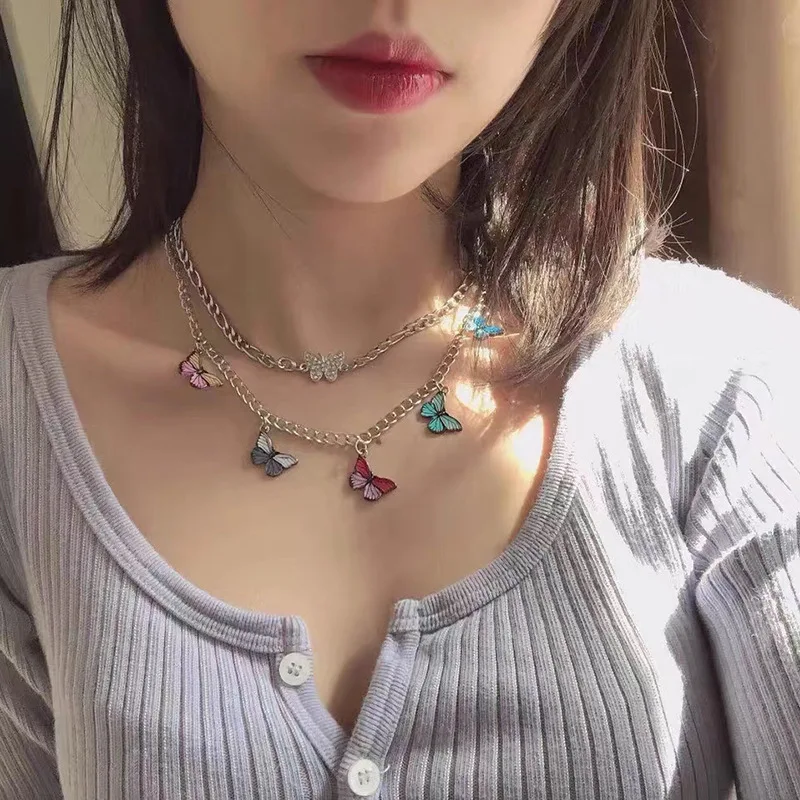 

New Ladies Fashion Charm Popular Color Butterfly Necklace Female Clavicle Chain Wholesale