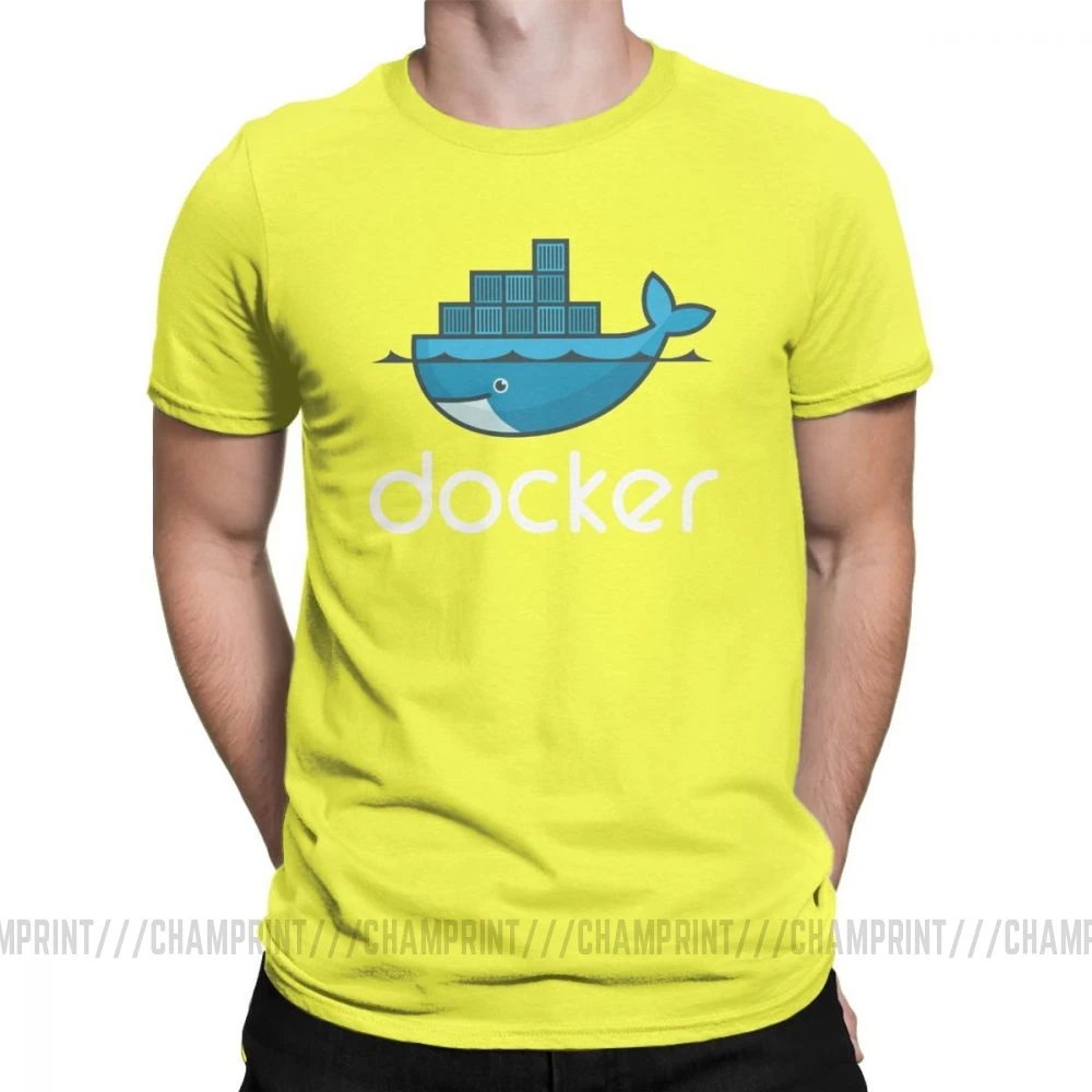 Мужская футболка с логотипом Docker, Linux, Javascript, компьютерная хлопковая одежда, Забавные футболки с коротким рукавом и круглым вырезом, графические футболки - Цвет: Цвет: желтый