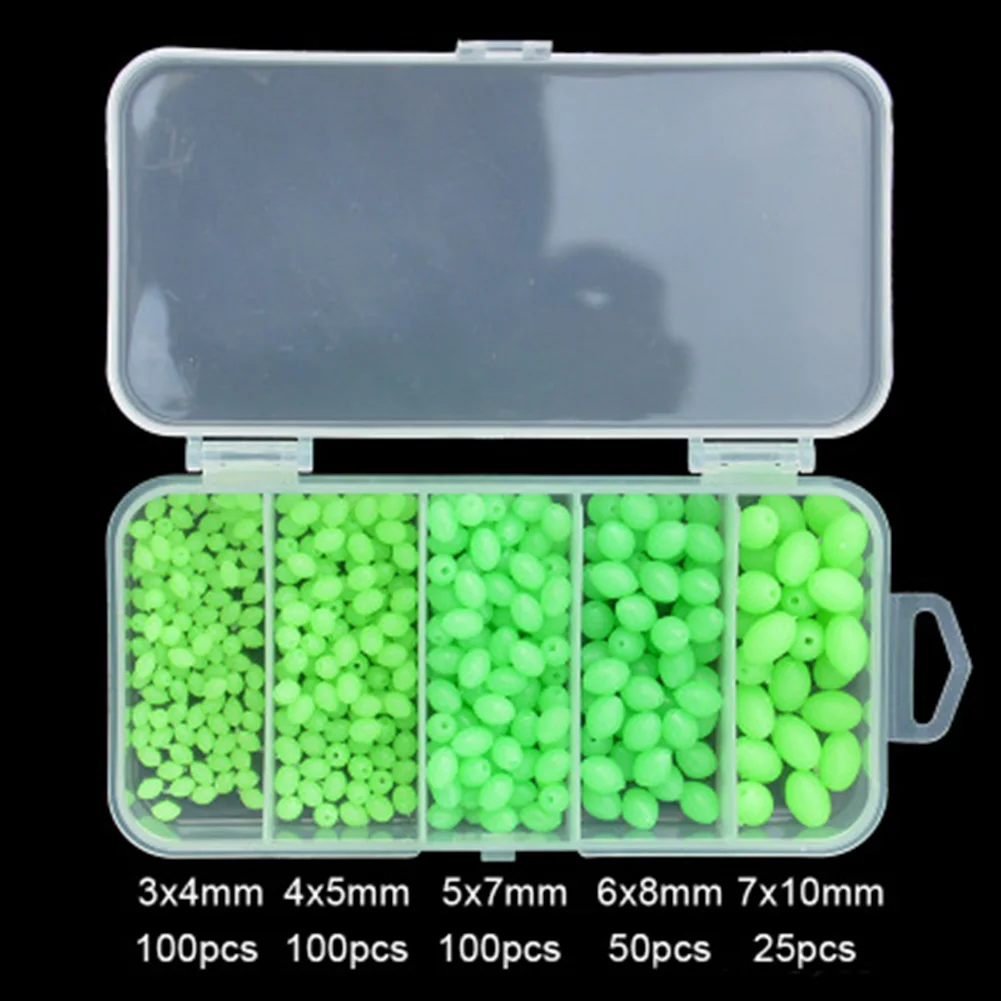 

376pcs Olive Green Retaining Beads Boxed Luminous Fishing Anti-Collision Beans Plastic Fishing Tools Float