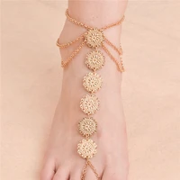 beach barefoot sandals chain foot jewelry for women bohemian gold color round flower ankle bracelet gift 1pcs