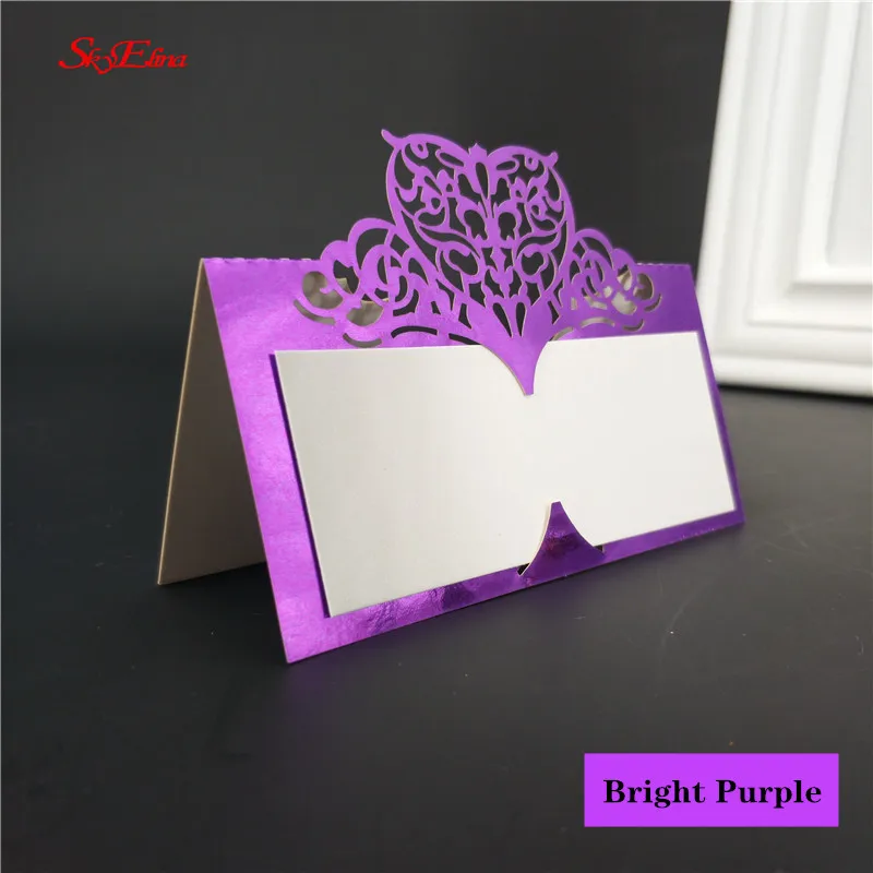 Bright purple 10/50/100 шт. Свадебные карточный стол Бумага лазерная резка стол в форме сердца визитная карточка места Свадебная вечеринка украшения пользу место карты - Цвет: Bright purple
