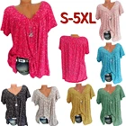 Женская футболка с коротким рукавом, V-образным вырезом и цветочным принтом