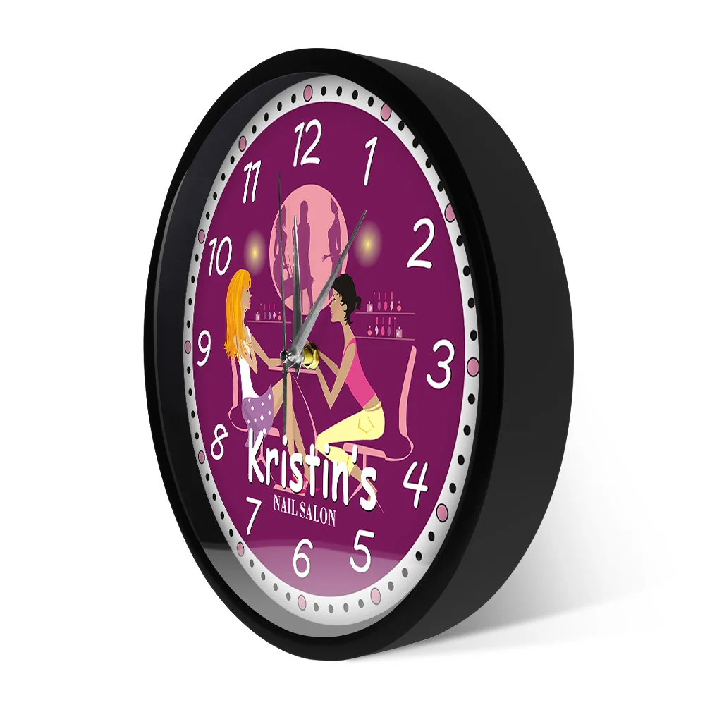 

Nail Studio Beauty Salon Metal Frame LED Wall Clock Sound Activated Nail Polish Watch Manicure Design for Home Decor Horologe