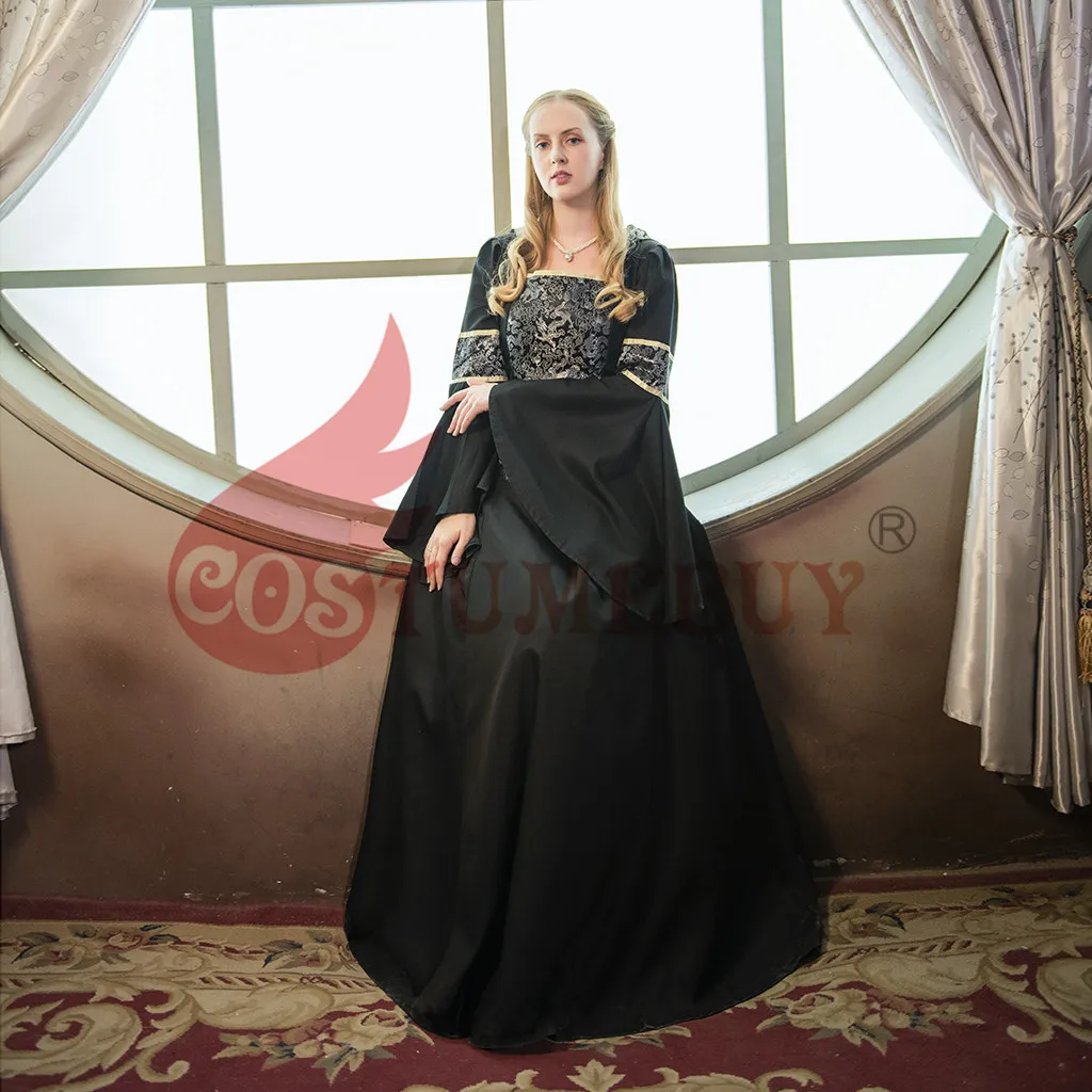 Костюм для женщин средневековое женское черное платье с рукавами-фонариками