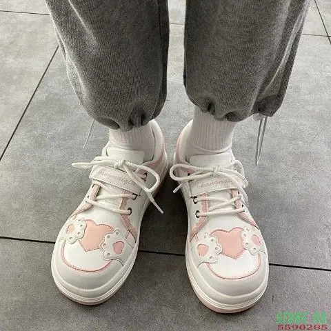 Kawaii Shoes Women Sneakers White Round Head Platform Causal  Sports Student Cute Pink Girl Lolita Fashion Flats 2021 Spring