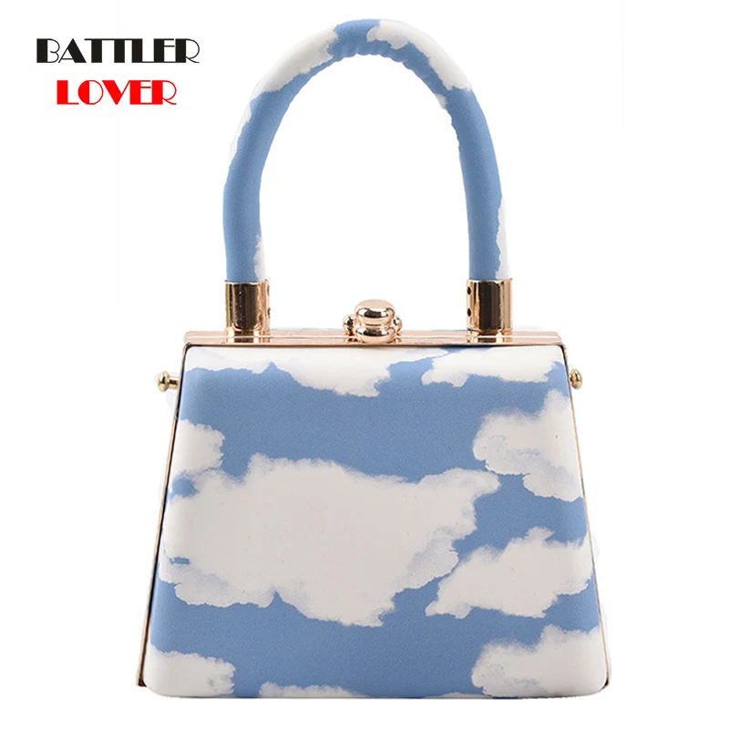 

Watercolor Painting Pattern Box Shape Purses And Handbags For Women 2021 Fashion Party Clutch Lady Shoulder Bag With Top Handle
