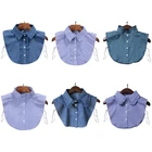 Женская джинсовая рубашка со съемными лацканами, с оборками и кружевными накладные, наполовину