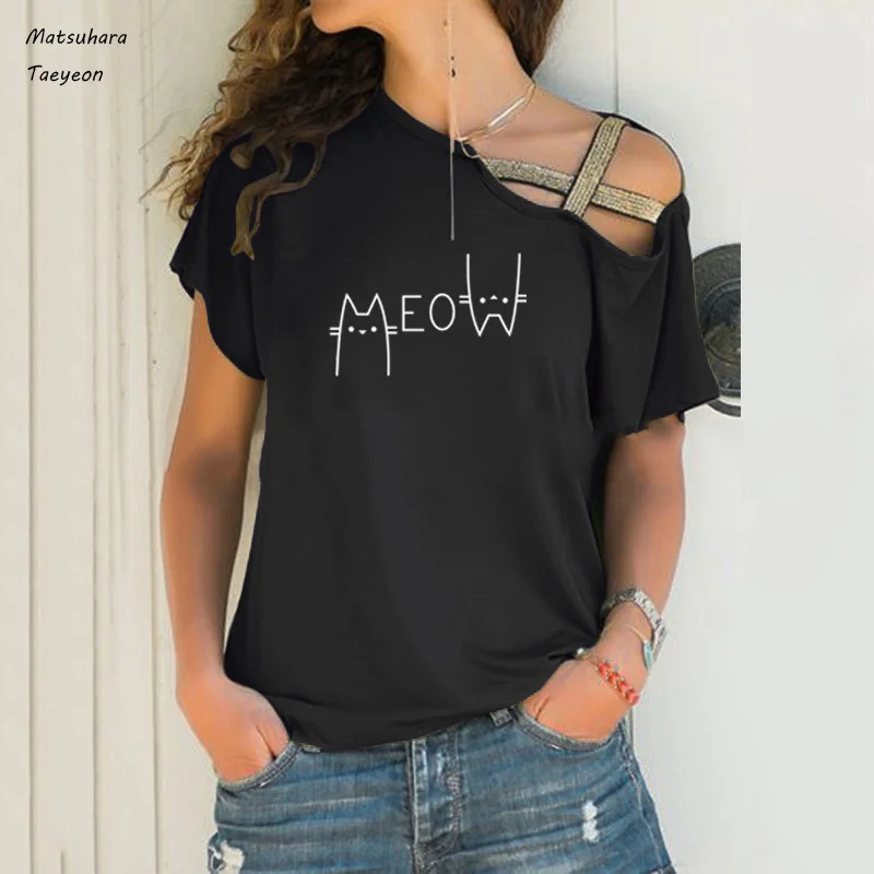 

Fashion Summer shirts women S-5XL Plus Size Cotton Funny Cat Print Short Sleeve Lady Tees Tops Casual Harajuku Female TShirt