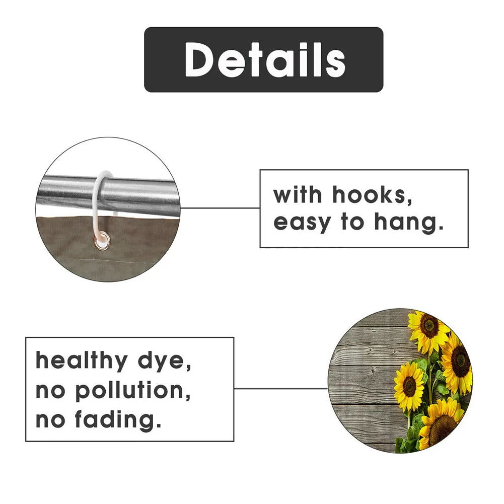

4pcs Hotel Sunflower Print Waterproof Dorm Non Slip Bath Mat Toilet Lid Cover Shower Curtain Set Soft Rugs With Hooks Home Decor