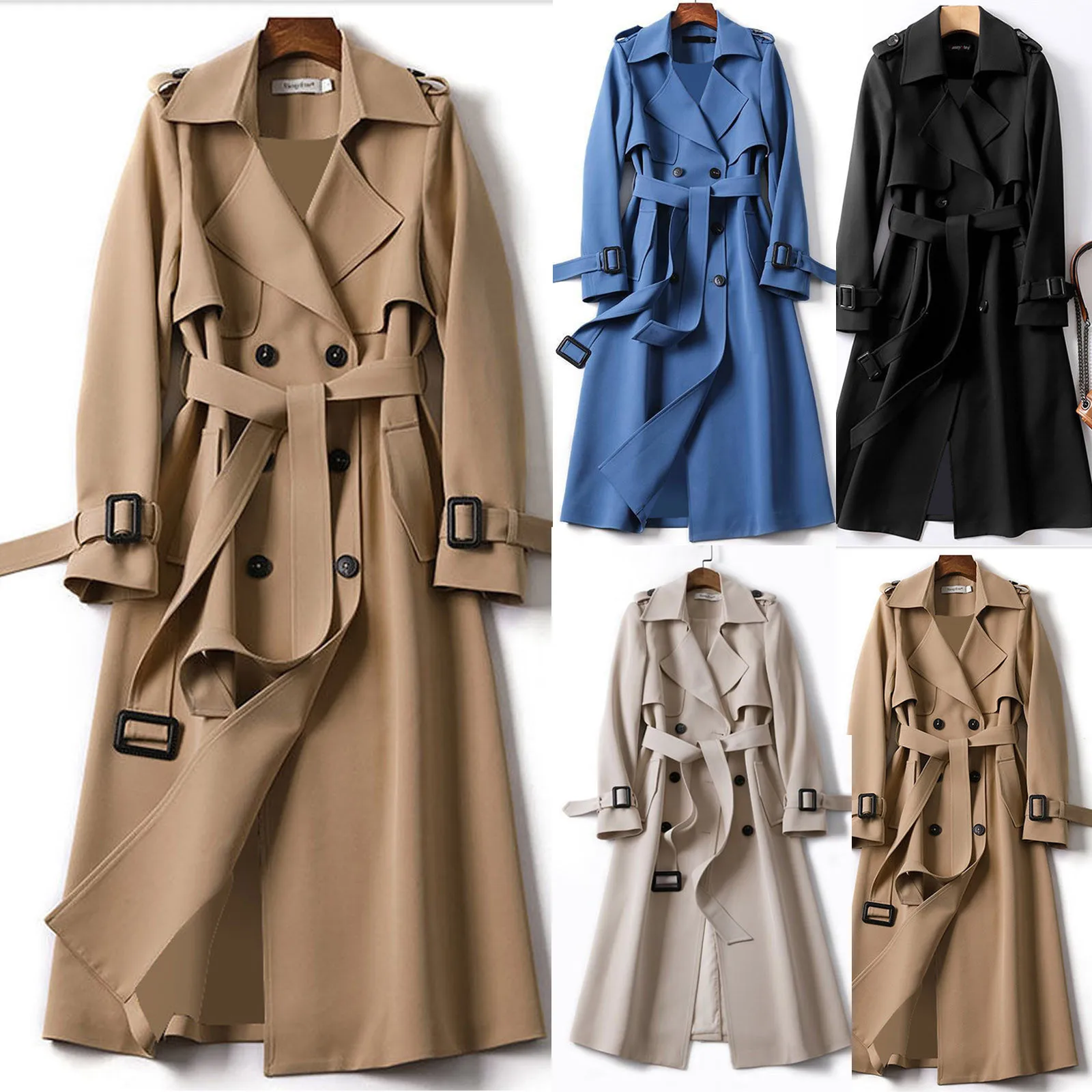 

SLPBELY Women Trench Coat Windbreaker Casual Lapel Lace Up Double-Breasted Belt Coat Jacket Winter Long Overcoat Outerwear M-4XL