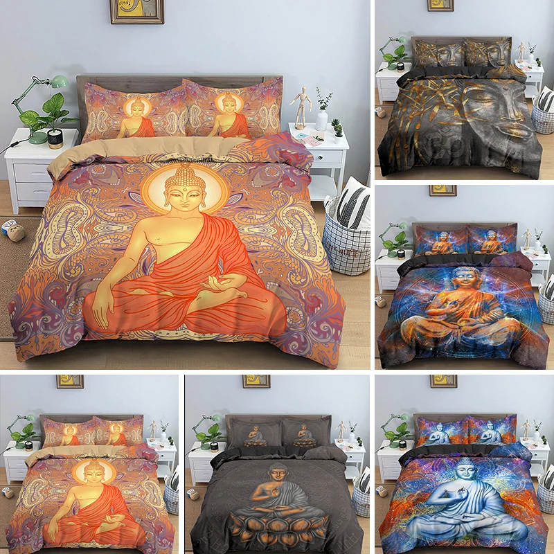 

Комплект постельного белья с цифровым 3D-принтом Будды, мистическое одеяло/комплект пододеяльников, двойная двуспальная кровать с наволочк...