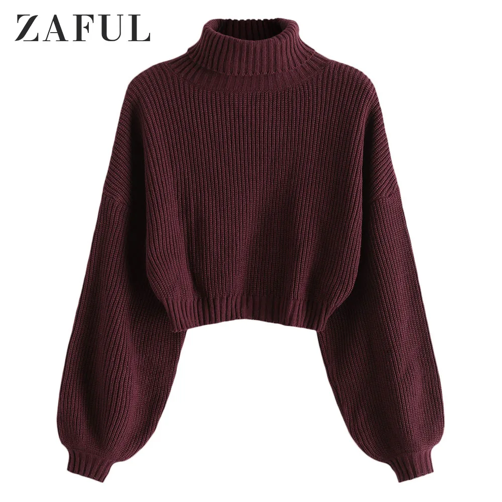 Женский укороченный свитер ZAFUL Короткий Джемпер с длинными рукавами-фонариками