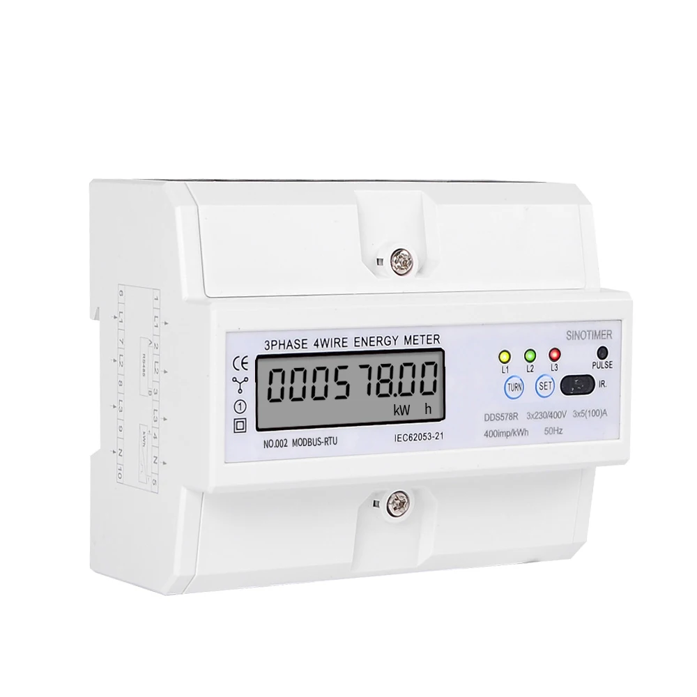 DDS578R 380 В 3 фазы ваттметр Потребляемая мощность Метр Modbus счетчик энергии RS485 100A lcd цифровой 7P din-рейка смарт-кВтч метр