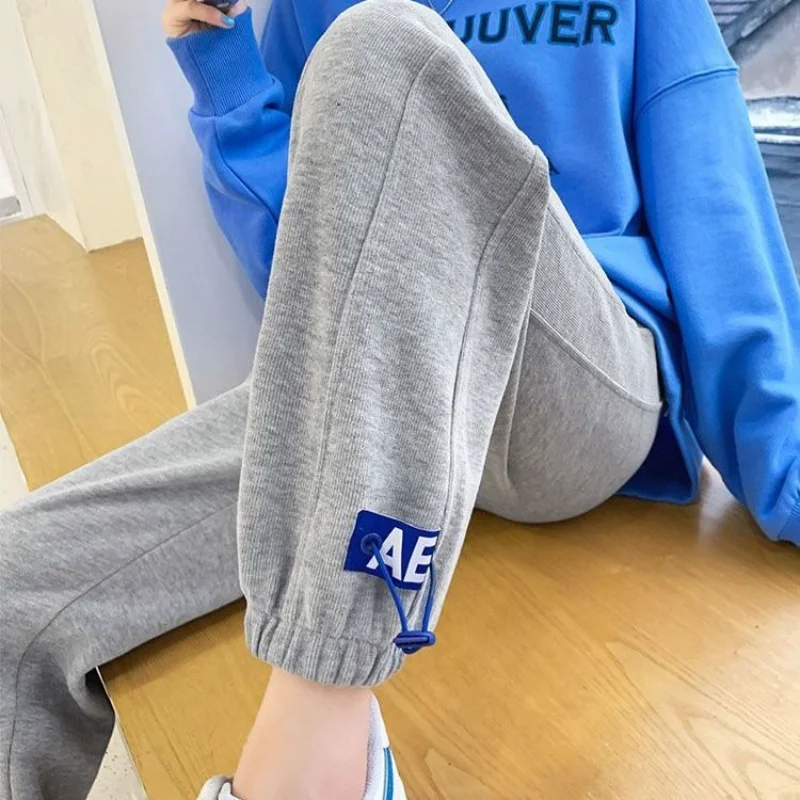 

2021 New Korean Version Gray Sports Pants Women's Casual Loose High Waist Corset Students Spring Autumn Trousers Tide