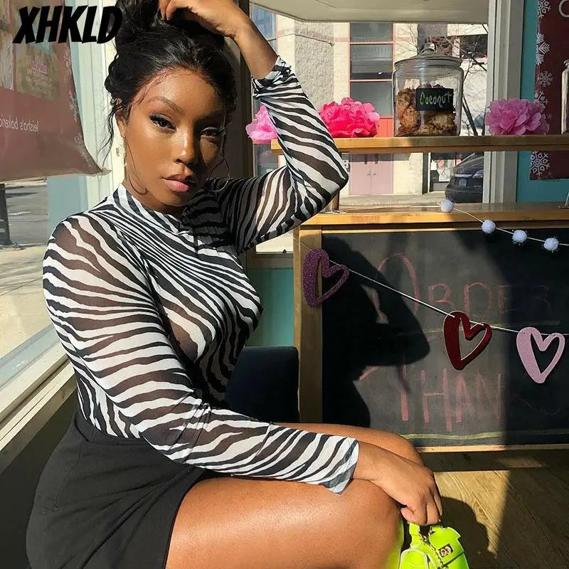 Женский облегающий боди с длинным рукавом XHKLD черно белый Облегающий комбинезон