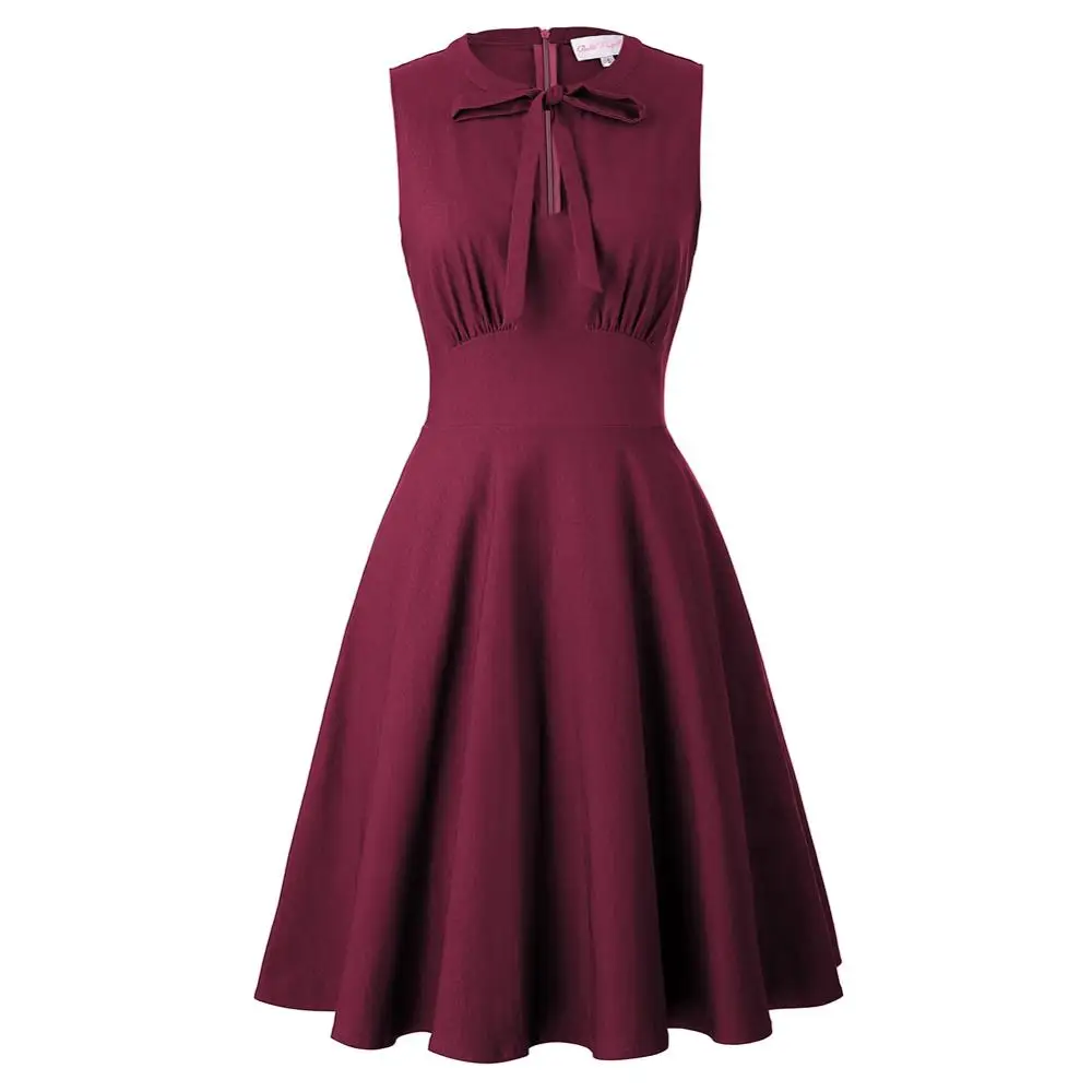 Женское платье трапеция до колена Belle Poque однотонное без рукавов с завязками на