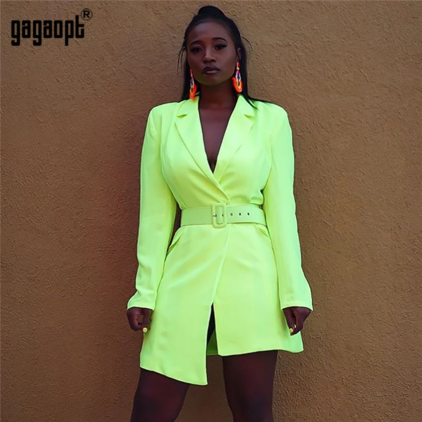 Gagaopt Элегантное длинное женское пальто с жакеты ремешком однотонные женская