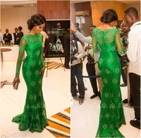 elegant green long sleeves lace mermaid formal evening prom gown 2020 new fashion miss nigeria mother of the bride dresses