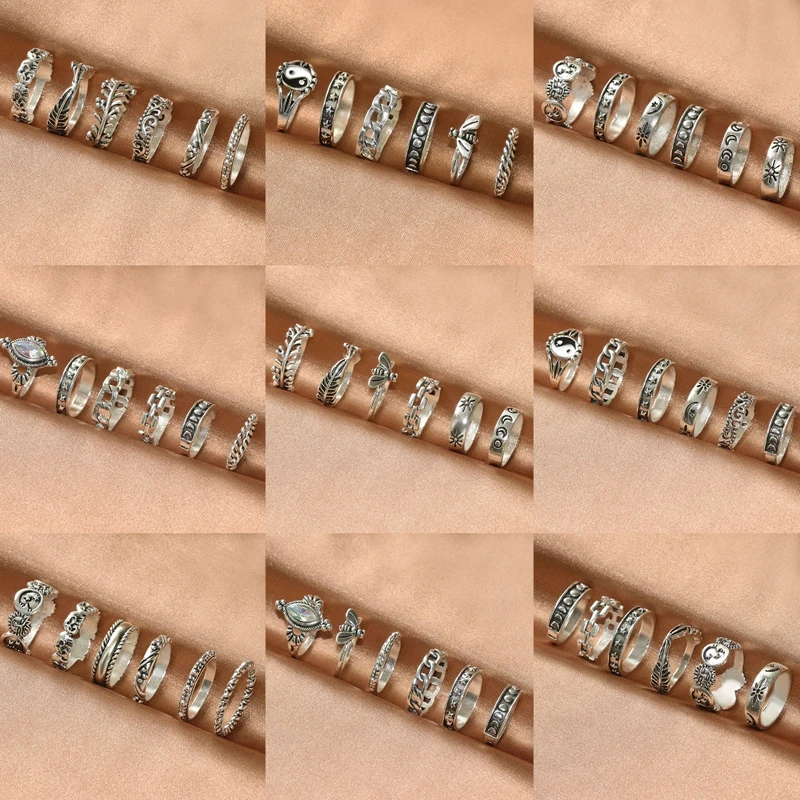 

New Fashion Jewelry 6-Piece Ring Set Men's And Women's Metal Ring Retro Animal Ring 6pc/set 15 Styles Populor Party Accessory