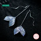 Серьги-подвески женские из серебра 925 пробы, с кисточками в виде рыбьего хвоста