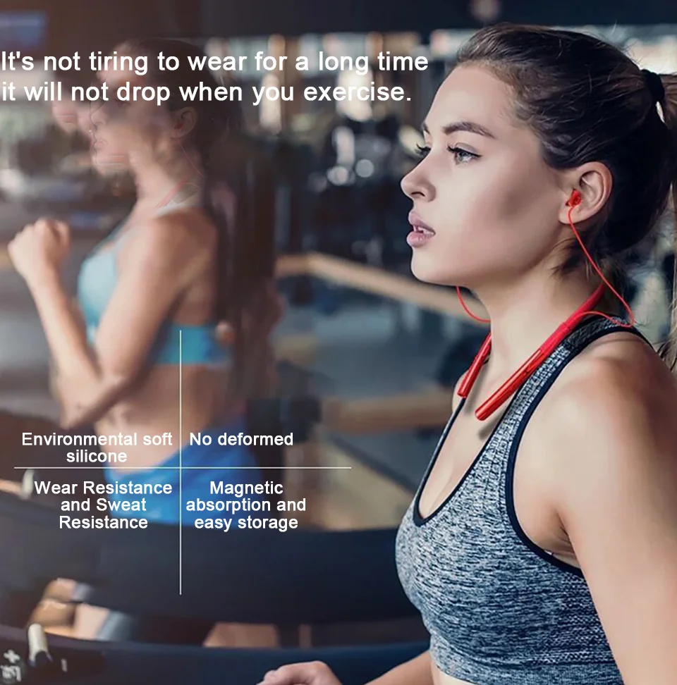 Спортивные магнитные беспроводные Bluetooth наушники с шейным ремешком стерео