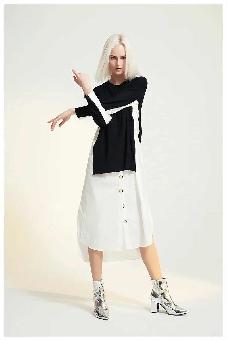 

Модное шикарное трикотажное лоскутное повседневное женское платье-рубашка MSXU с разрезом