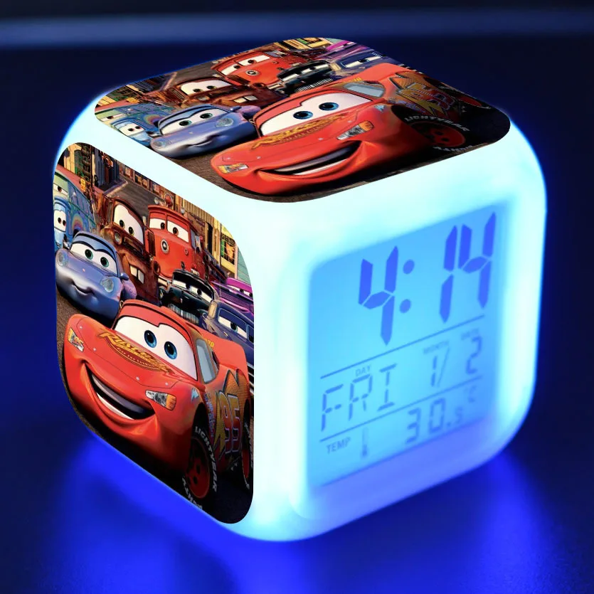 Disney Cars Story Children HOME LED Alarm Clock PVC Lightning McQueen Colorful Light Digital Electronic Clocks Christmas Gifts