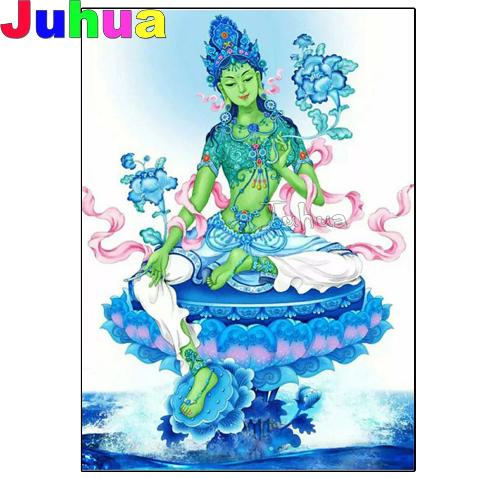 

Алмазная вышивка 5D «сделай сам», вышивка из квадратных и круглых страз Будды, танка, мозаика из зеленых страз, стикер для вышивки крестиком