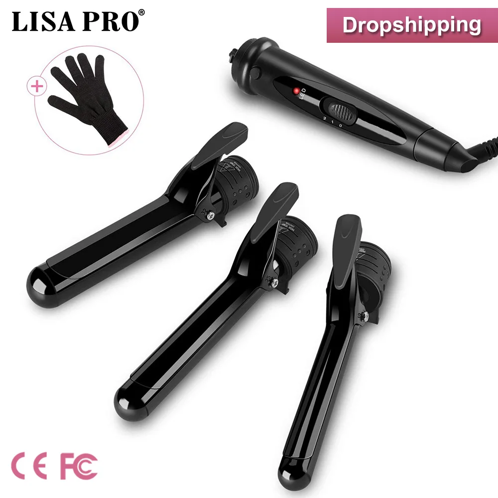 

Curling Iron 3 In 1 Hair Curler With Clip Professional Curling Wand Ceramic Tourmaline Barrels Interchangeable With Glove