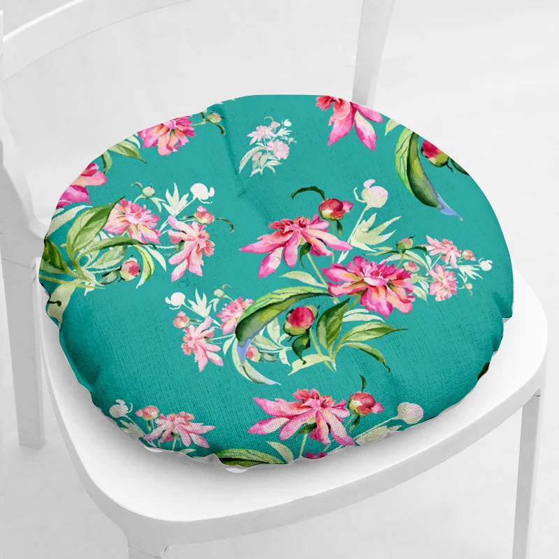 

American Style Round Cushion Thick Non Slip Mat Flannelette Office Chair Cushion Household Dining Chair Mat Lace Up Stool Pad