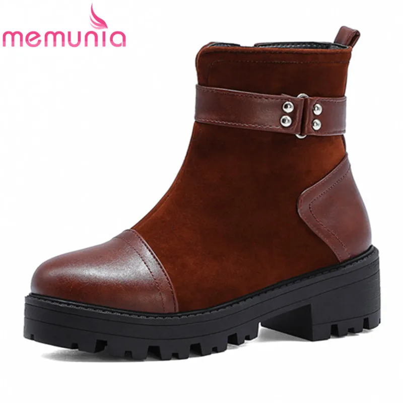 

MEMUNIA 2020 new fashion casual shoes women ankle boots pu flock rivet zip autumn winter platform boots ladies shoes big size
