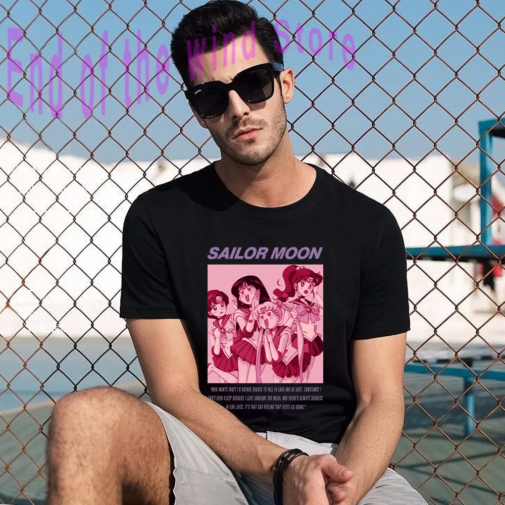 

Retro Aesthetics Sailor Moonigan t shirt 100% Cotton Eyes T-shirt 90s graphics Top Black T-shirts Oversized clothes Female/Man