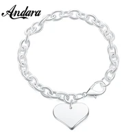 fashion 925 silver heart pendant bracelet lobster clasp o chain classic jewelry gift for men and women