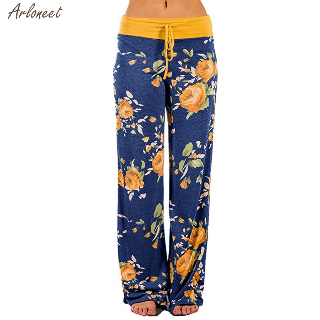 

Womens Comfy Stretch Floral Print Drawstring Palazzo Wide Leg Lounge Pants Beach Casual Women Pants Clothing New Fashion Summer