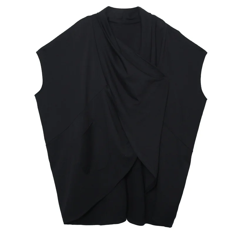 

QING MO Black Women Asymmetric T Shirt 2021 Spring Women Big Size Cape Top Female Personality T Shirt Fashion Tide ZQY6630