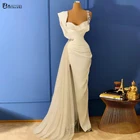 Белое вечернее платье-Русалка с кристаллами, длинное соблазнительное платье с разрезом в стиле Дубая, свадебные платья с блестками для выпускного вечера