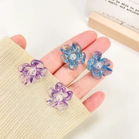 elegant acrylic crystal flower stud earrings bluepurple korea style jewelry for women 2021 new date costume jewelry