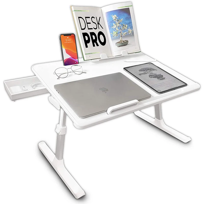 

Leather Top for Work Cooper Desk PRO XL Adjustable Folding Laptop Desk Height Tilt Study Bed Reading Stand Drawer (Pearl White)