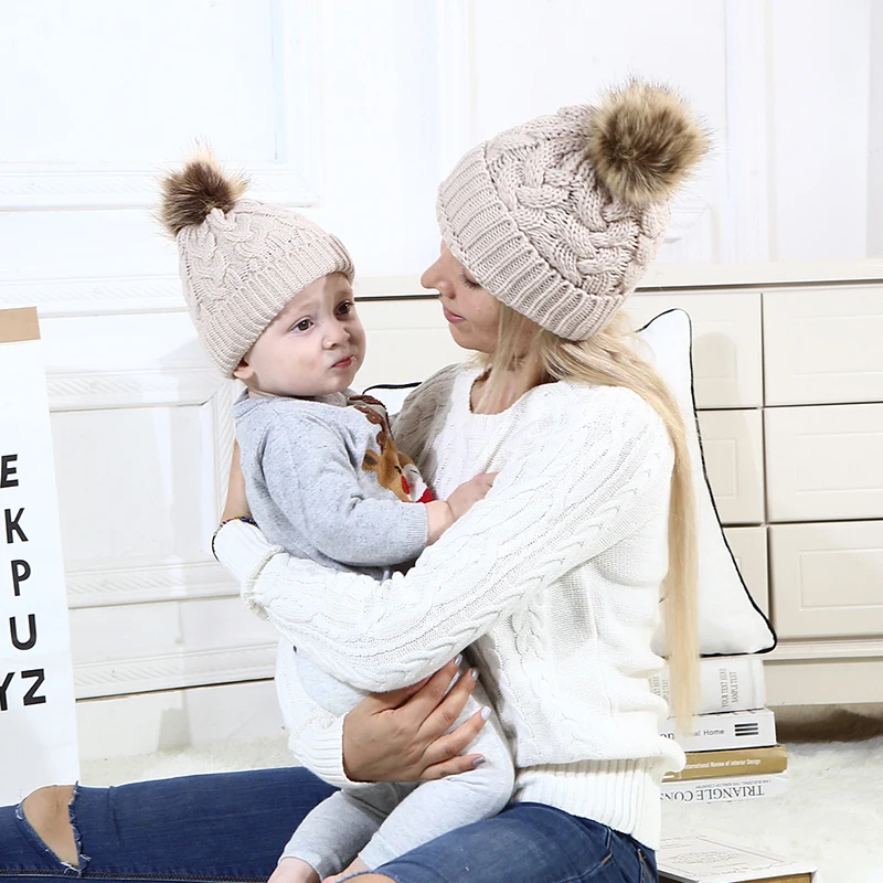 

Mommy and Me Hat Infant Baby Winter Hat Mother Kids Warm Knitted Hat Newborn Beanie Cap Newborn Hats for Baby Boy