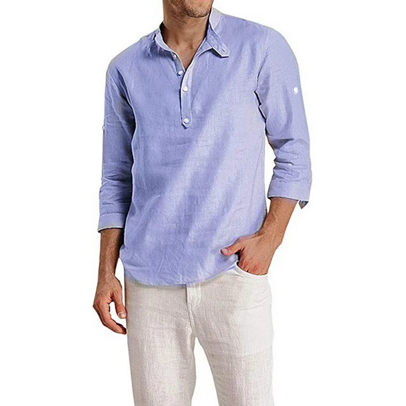 HEFLASHOR 2019 Новые мужские повседневные однотонные рубашки с отложным воротником и