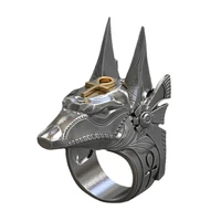 goldplated ancient egyptian pharaoh anubis god wolf head ring 925 sterling silver