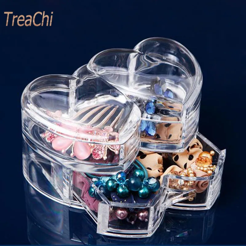 

Transparent Heart-shaped Cosmetics Storage Box Plastic Jewelry Storage Box Earring Container