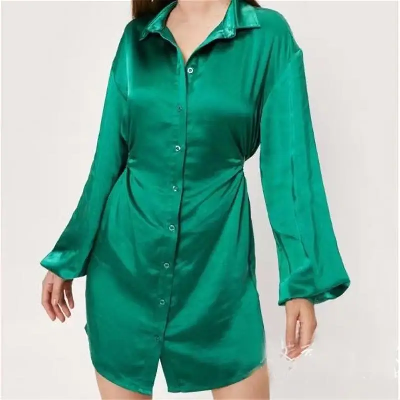 

MESTTRAF Women 2021 Fashion Solid Color With Show Waist Long Shirt Retro Long Sleeve Lapel Single Breasted Shirt Streetwear