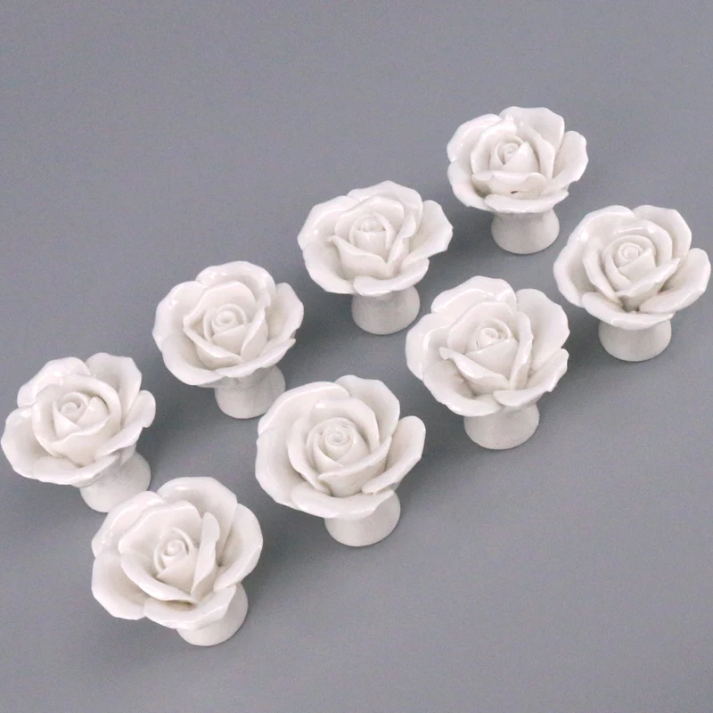 8PCS White Rose Flower Dresser Knobs / Ceramic Drawer Pulls Unique Cabinet Cupboard closet Hardware Pull Handle | Обустройство дома